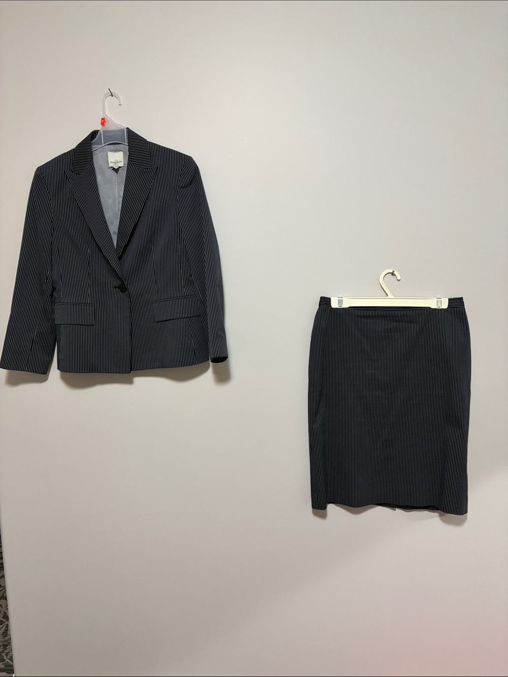 Anne Klein 2 Black and Gray Pinstripe Blazer and Pencil Skirt Set